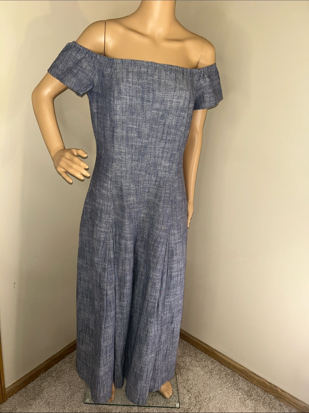 Free People Chambray Off-Shoulder Wide Leg Jumpsuit - Blue